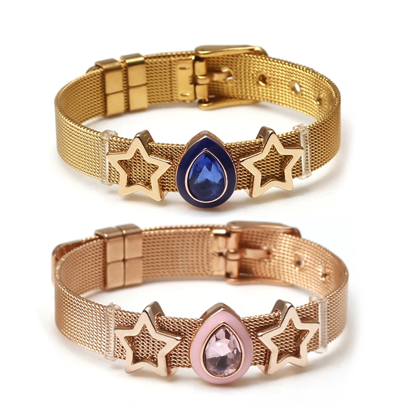 DINGLLY pulseras de malla de acero inoxidable de dos tonos para mujeres y hombres, pulsera de malla de cinta de 10mm con cuentas de corazón de amor