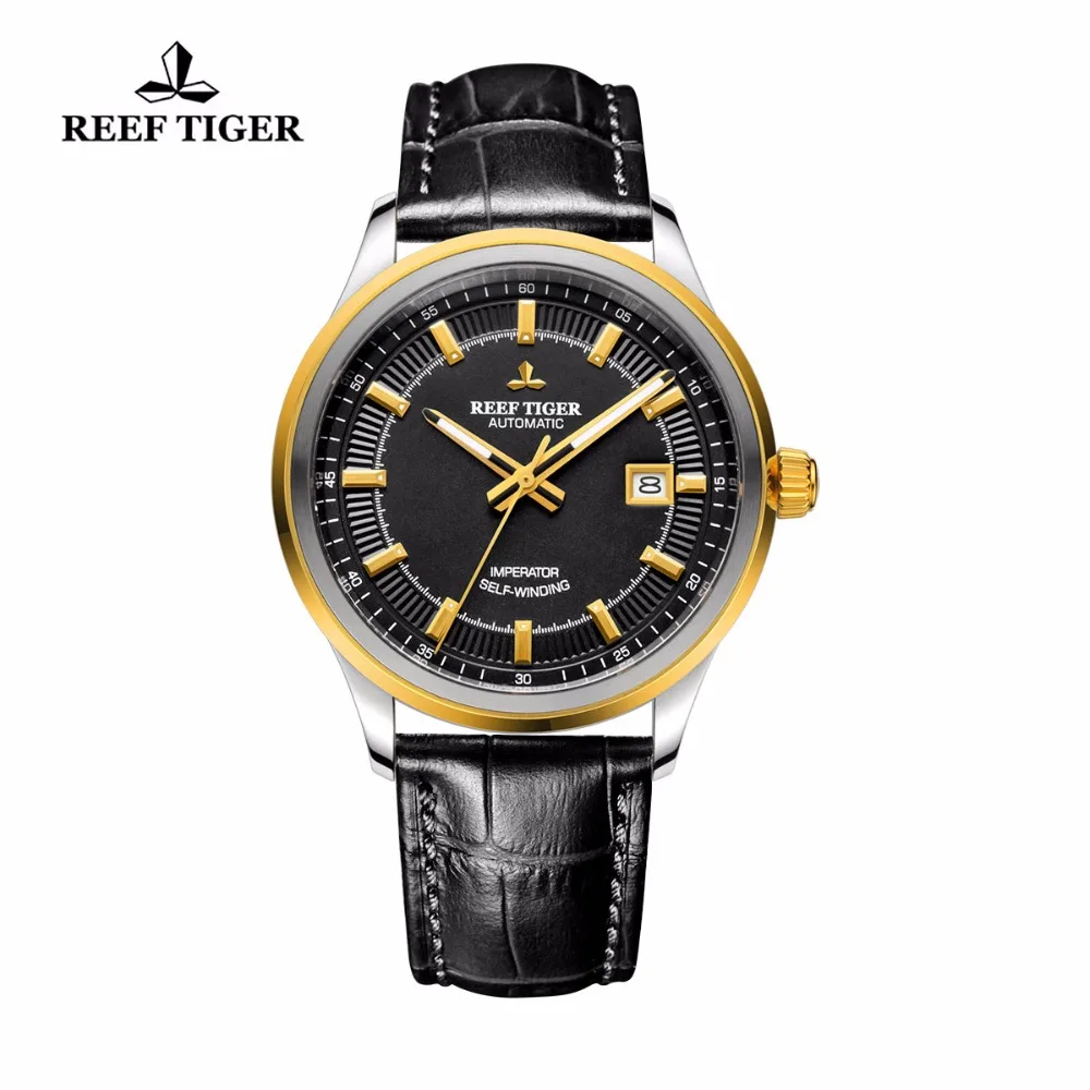 Reef Tiger Dress Men Automatic Mechanical Watch Steel Yellow Gold Miyota 9015 Super Luminous Business Clock with Date RGA8015