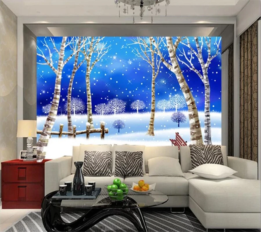 Beibehang Personalizado papel de parede 3d mural de fotos dreamy neve do inverno birch floresta papel de parede TV fundo da parede pintura decorativa 3d