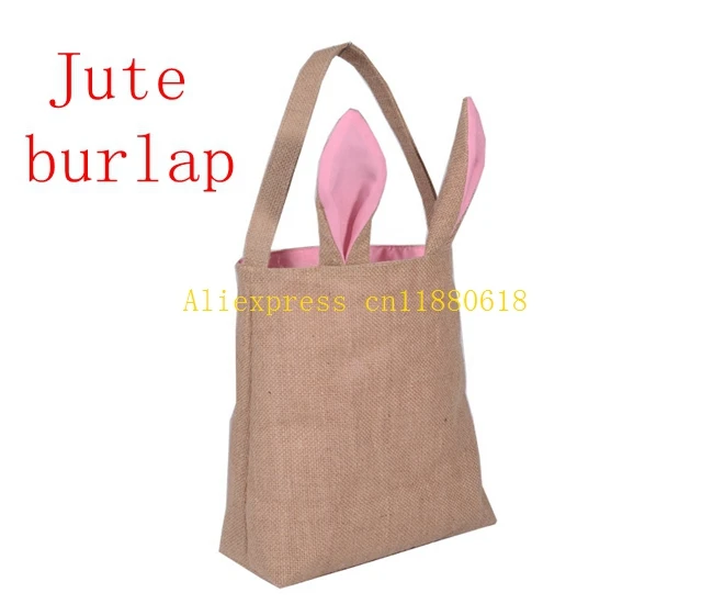 100pcs/lot 25x30x10cm Size Easter Gifts Bag Jute burlap Cloth Material Easter New Year Rabbit Bunny Shape Packing Bag For child