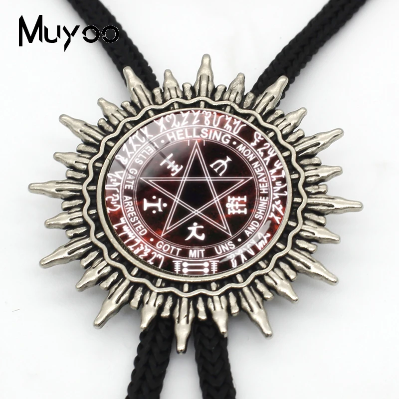 BOLO-00134 New Arrival Hellsing Alucard Pentagram Bolo Tie Glass Cabochon Hellsing Pentagram Statement Neckties Metal Ties