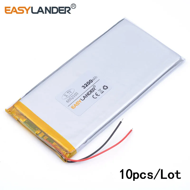 

10pcs /Lot 6052103 3.7V 3200mAh Lithium Polymer Rechargeable Battery For Tablet Pc ,DIY Power mobile Power bank PAD DVD