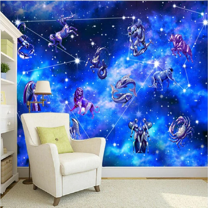 

wellyu Custom mural 3d wallpaper HD twelve constellation Galaxy TV background living room bedroom background wallpaper