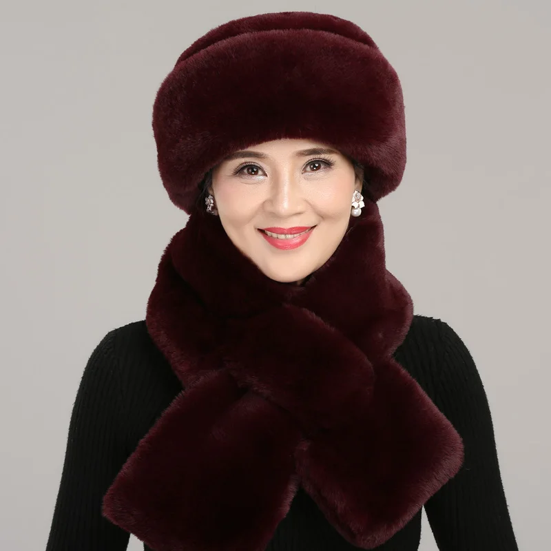 Middle-aged Mother Hat Autumn Winter Warm Thicken Outdoor Cap Elderly Grandmother's Caps Soft Fashion Pure Color Scarf H7149