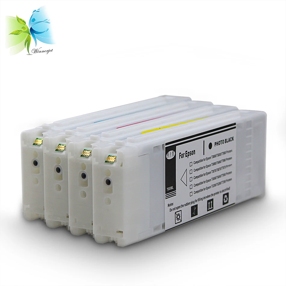 

Winnerjet 4 pcs compatible pigment ink cartridge for Epson surecolor T3000 T5000 T7000 prefilled ink cartridge for Epson inks
