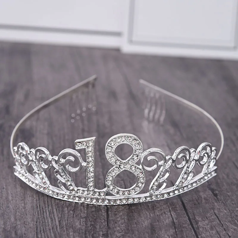 10 /18 / 20 /21 /30 / 40 Years Old Birthday Tiara Hairbands Accessories Girls Rhinestone Party Crown Tiara Hair Jewelry For Lady