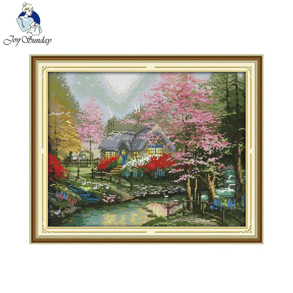 The stream side cottage Counted Cross Stitch Diy 11CT 14CT Cross Stitch Set Wholesale Cross-stitch Kits Embroidery Needlework