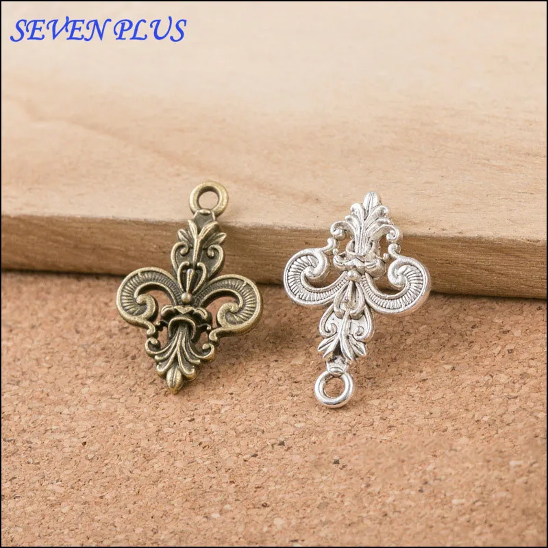 High Quality 20Pieces/Lot 15mm*26mm Antique Silver plated Antique Bronze 3D Delicate Fleur De Lis Charms Pendants Jewelry Making