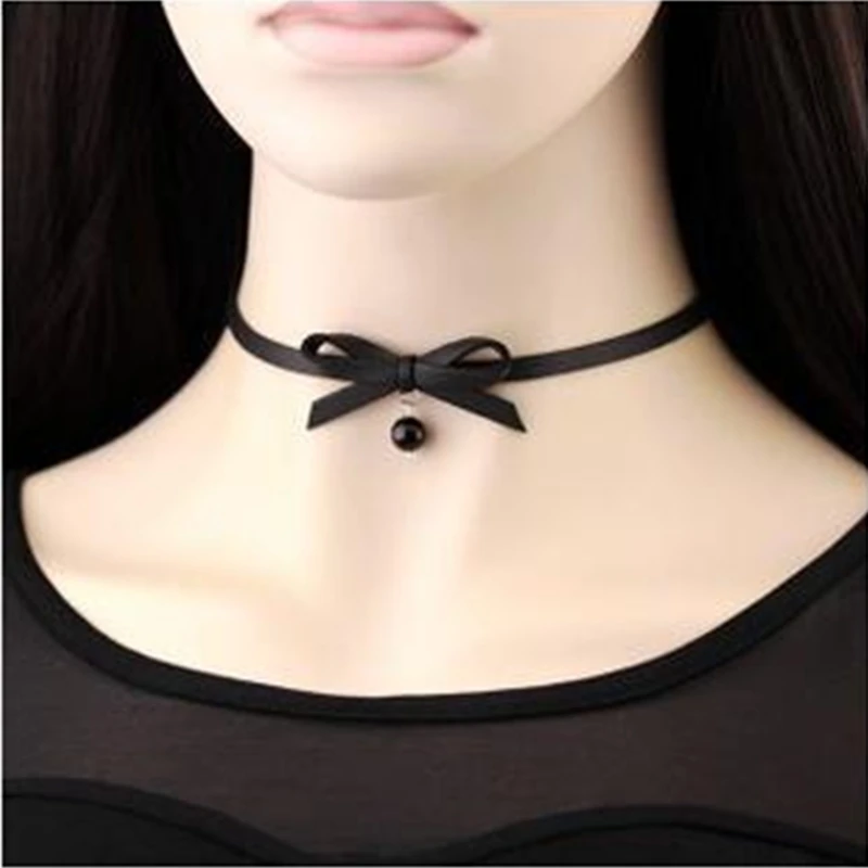 

Fashion Japan Style Harajuku Black Bowknot Choker Necklaces For Women Gothic Punk Leather Necklace Female Jewelry Party Gift
