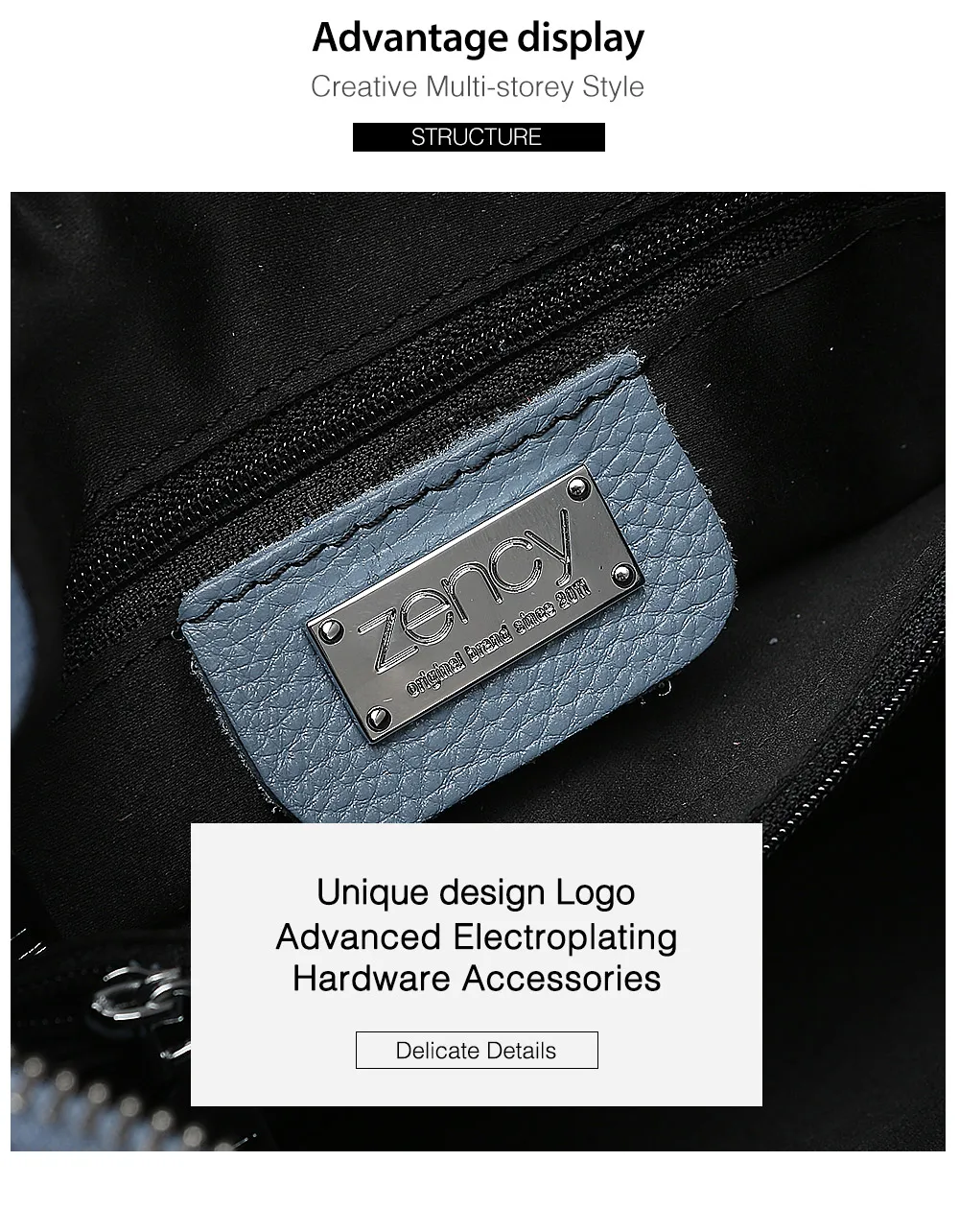 Zency Noble Damen Kleine Umhängetasche 100 % Echtleder Weiß Blau Mode Umhängetasche Geldbörse Beige Hobos Handtasche – Detail 4