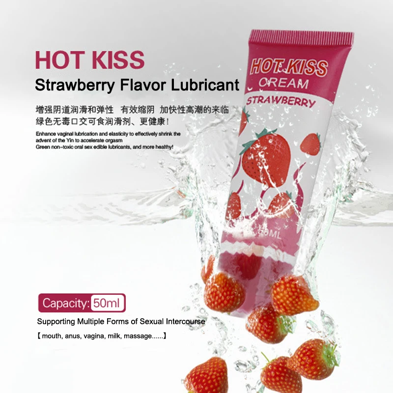 Hot Kiss Strawberry Cream Taste Oral Sex Water Based Edible Lubricant Gay Anal Sex Lube Vaginal Lubrication for Sex 50ml