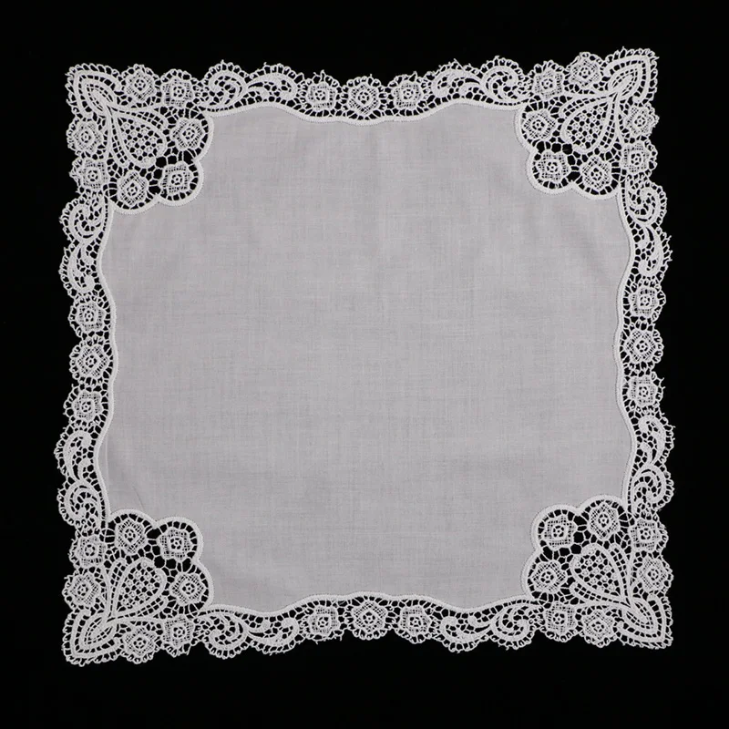 A005: White premium cotton lace handkerchiefs  crochet hankies for women/ladies wedding gift