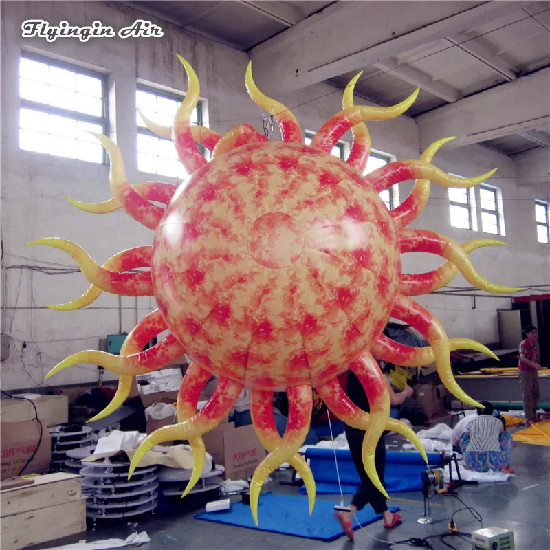 Personalized Lighting Inflatable Planet 2m/3m Diameter Custom Printing Hanging Balloon Blow Up Burning Sun For Party Decoration