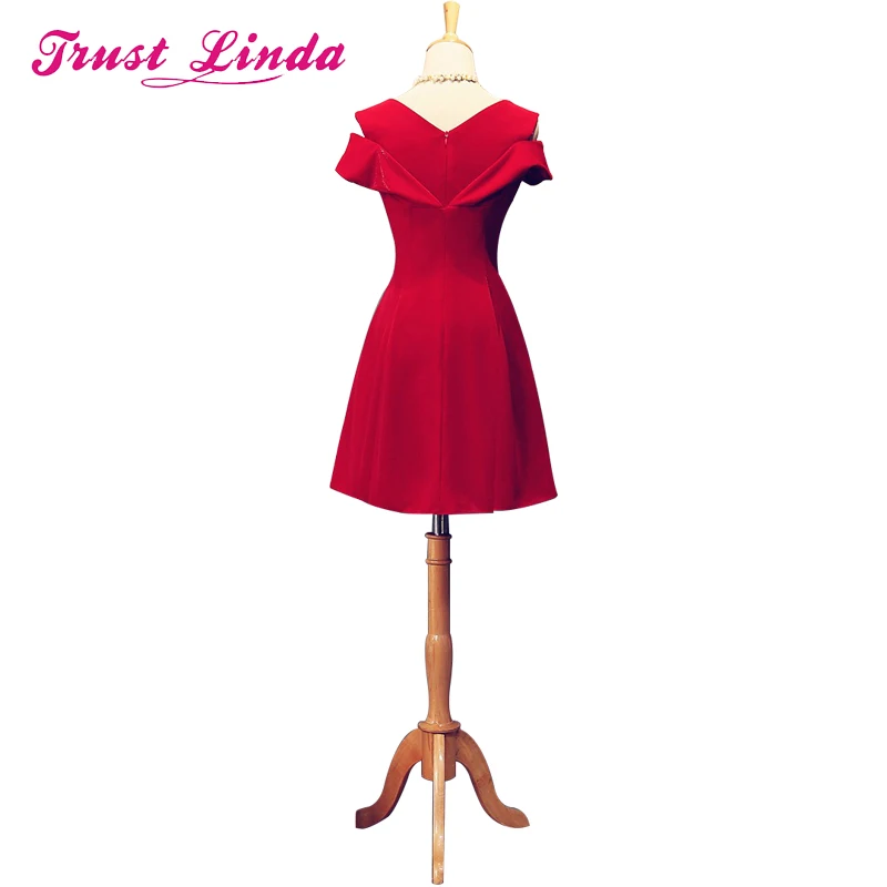 Real sample Red deep V-neck A-line Bridesmaid Dresses new fashion sexy short dress prom dresses cheaper Bridal party gowns