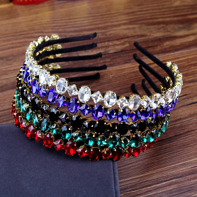 Gorgeous Bing Party Hair Jewelry Red Green Black Blue Crystal Stone Hairbands Rhinestone Diamante Headbands For Charming Women