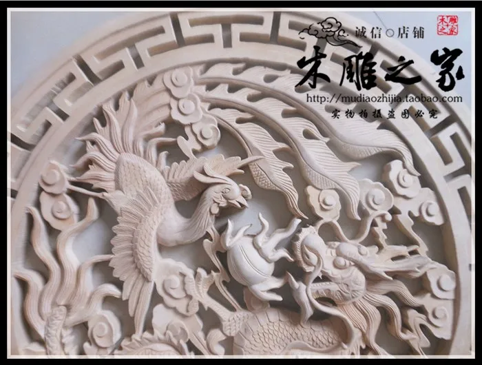 Dongyang wood carving antique Chinese phoenix pearl pendant hanging round the living room decoration handmade wood