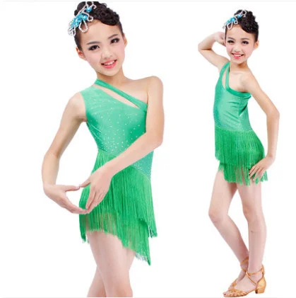 Vestido de lentejuelas con borlas para niñas, traje de baile latino, para baile de salón, Tango, Salsa, flecos