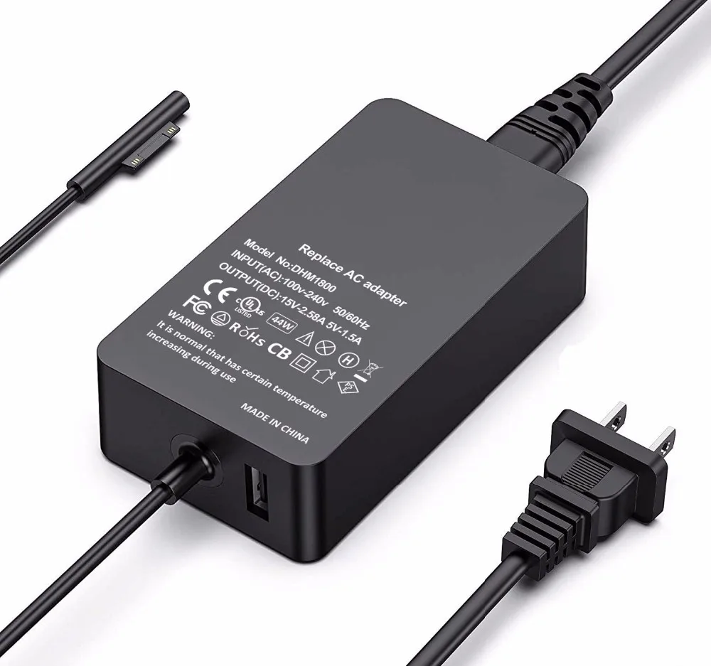 Fuente de alimentación de 44W 15V 2.58A para Microsoft Surface Pro 3/4/5/6/Surface Laptop 2/Surface Go y Surface Book