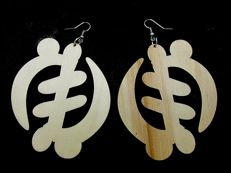 Незаконченные деревянные серьги Adinkra Gye Nyame