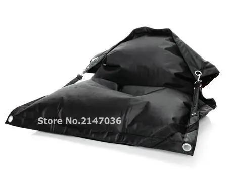 

outdoor BLACK color buggle up bean bags, living room beanbag with belts, eyelets design bean bag pillows