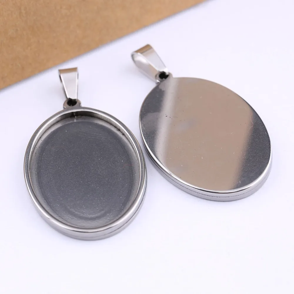 reidgaller 5pcs stainless steel oval cabochon tray 20x30mm dia gold plated pendant base settings diy blank jewelry bezels