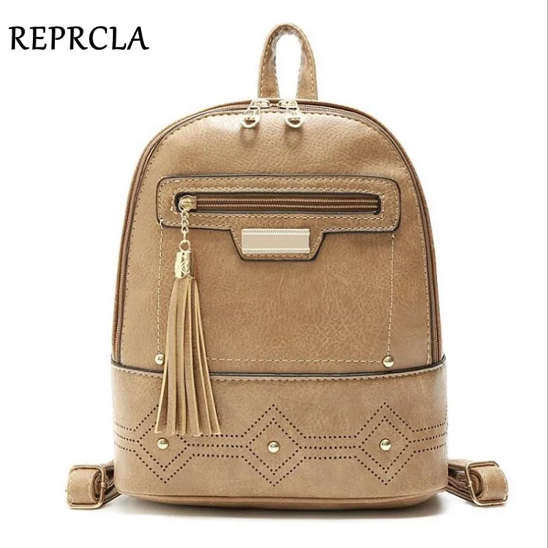 REPRCLA Vintage Women Backpack High Quality Leather Backpacks Tassel Bagpack Female Shoulder Bag Mochila Feminina School Bags