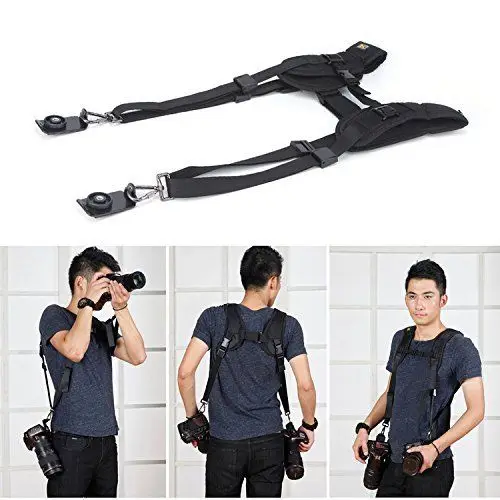 Correa de cinturón de hombro doble profesional para 2 cámaras SLR DSLR, trípode para cámara