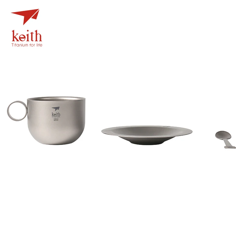 Keith Titanium Camping Coffee Cup Set Titanium Saucer Spoon Ultralight Outdoor Travel Tablewares Tea Cups Set Mug 150ml Ti3601