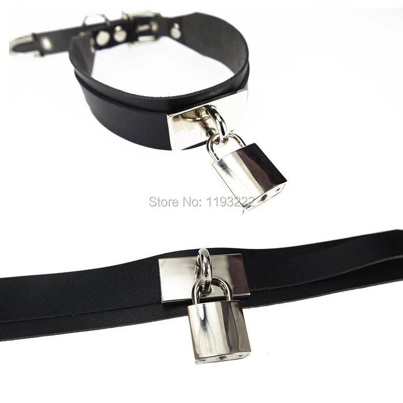 Punk Goth Handcrafted Safe heart Squared Lock Lockable Key Double Row Leather Layer Leather Collar Choker Necklace