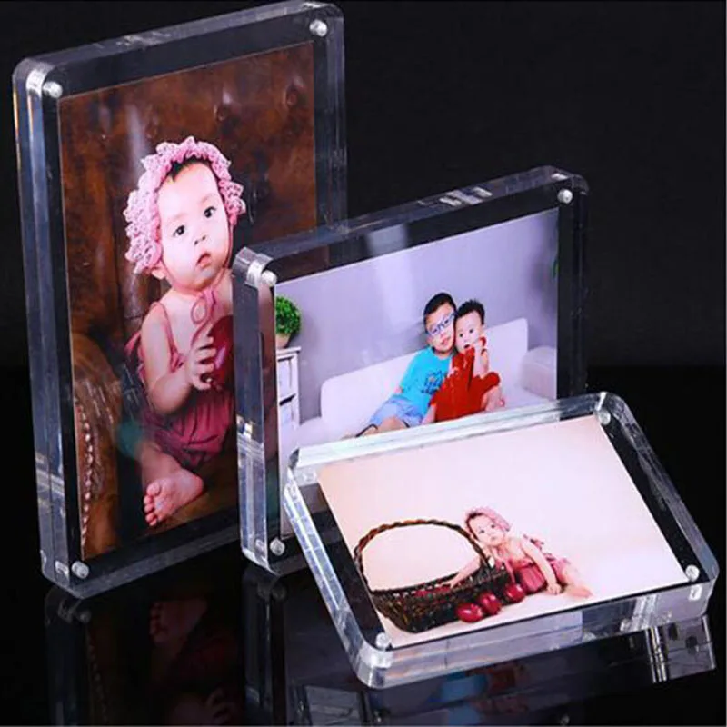 Acrylic Photo Frame Magnetic Picture Frame 4/5/6/7inch Transparent Reatangle Frame Desk Table Decor Wedding Family Photo Holder