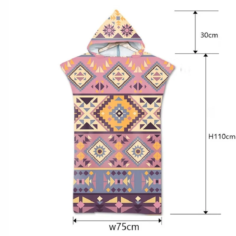 Geometric Hooded Swimming Beach Pool Surf Robe Towel Poncho Man Woman Bathrobe Beachwear Microfiber Bath Beach Towel with Hood