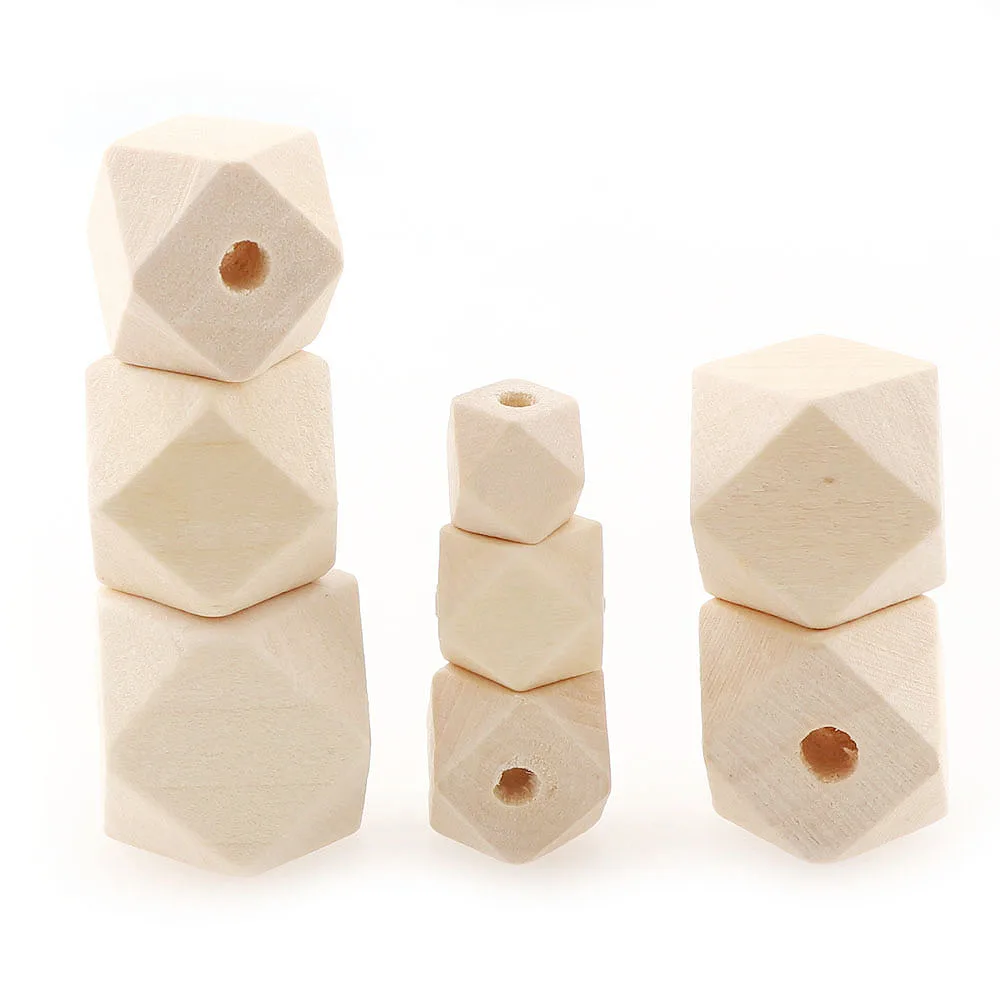 20pcs/lot Natural Octagonal Wooden Beads Handmade DIY Geometric Loose Wooden Beads for Making Beaded Bracelets and Handicrafts