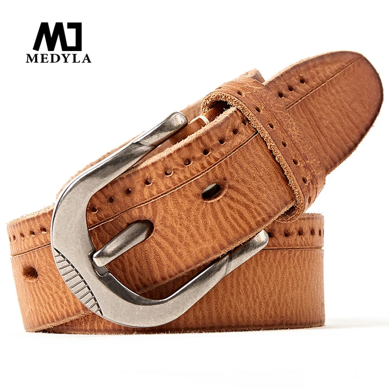 MEDYLA Men's Belt Brand Designer Top Grain Leather Belt Luxury Casual Cow Genuine Leather Belts for Men Business Strap DSW564