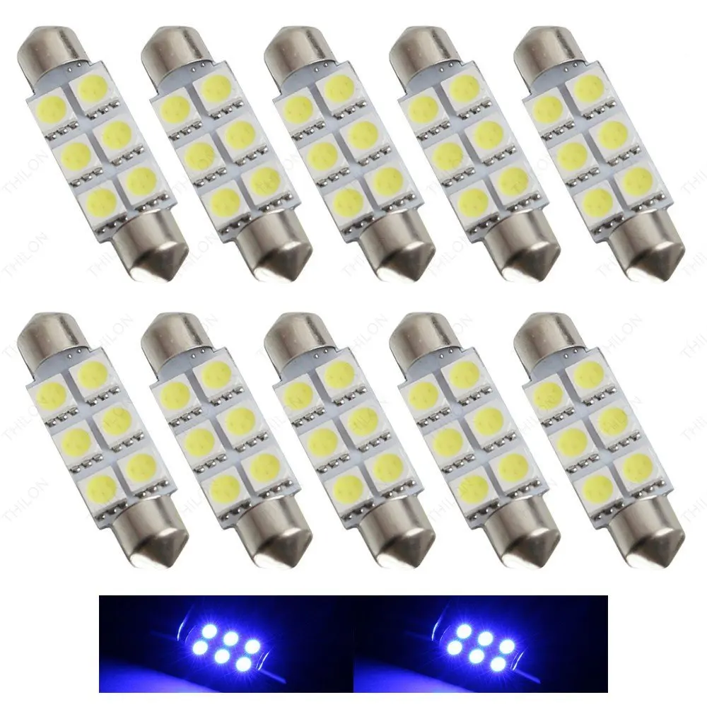 Kit 10 Azul/Branco/Vermelho Lampada Torpedo 6 Leds Smd 5050 Luz De Teto/placa 36mm 39mm 41mm 42mm