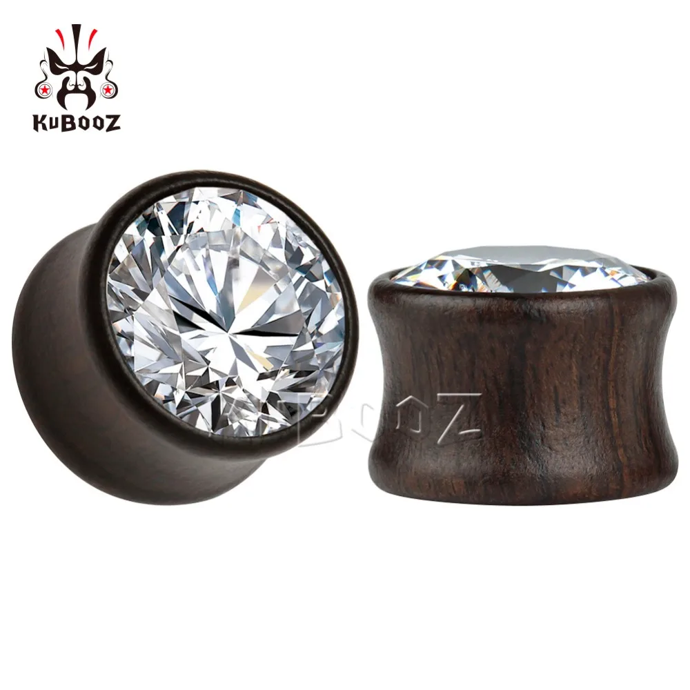 KUBOOZ piercing zircon ear plugs wood tunnels body jewelry expander 4 colors available pair selling 2pcs lot gauges