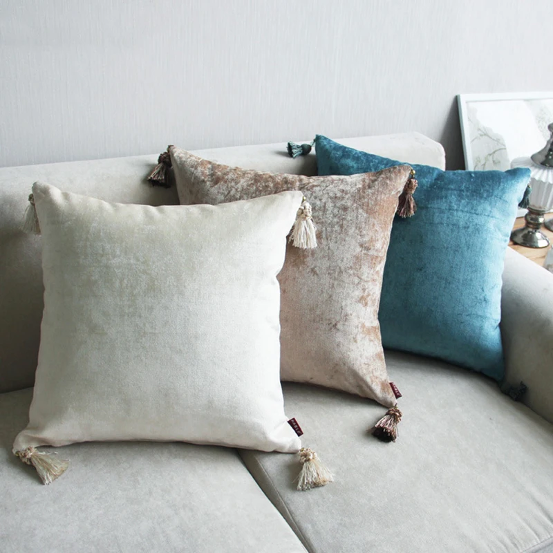 

European Style Tassels Cushion Cover Ivory Purple Red Blue Tan Home Decorative Solid Pillow Cover 45x45cm/60x60cm 6 colors