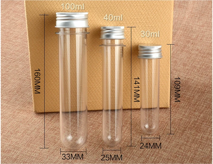 10pcs 30ml 40ml 100ml transparent mask bath salt test plastic tube with aluminum cap empty clear pet cosmetic tube