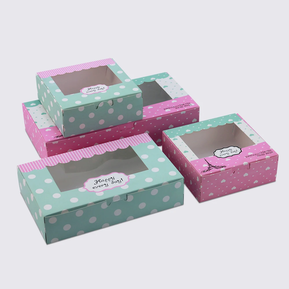 

3 size paper candy packaging box with clear window Colorful cookies cakes wedding gift box Baking boxes 50PCS