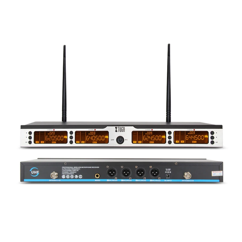 Xtuga skm4000 4*100 canais sem fio sistema de microfones uhf karaoke sistema quatro handheld ou bodypack fase festa em casa