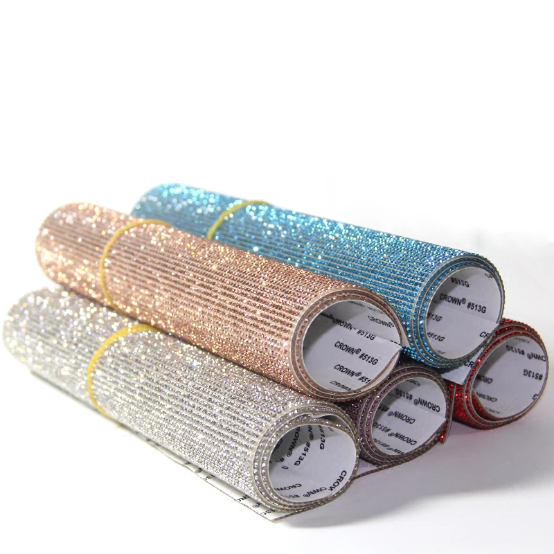 Self Adhesive 20000pcs Bling Glass Rhinestone Trim Crystal  Hotfix Iron On Strass Mesh Banding For Car Mobile sticker 9.4*15.8''