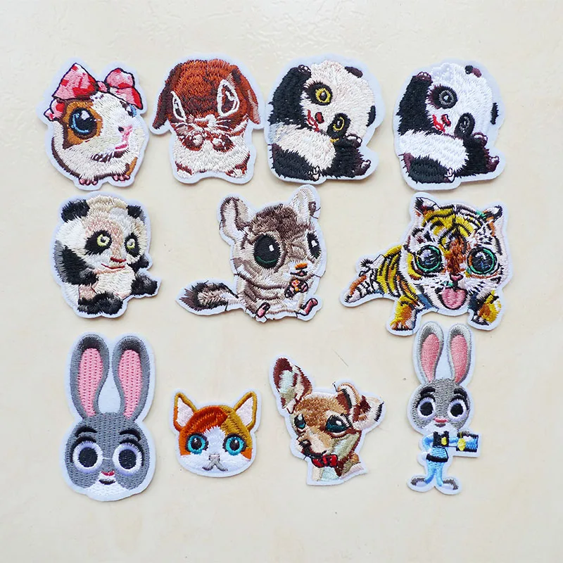 1Pcs 3D Cute Panda Dog Cat Rabbit Tiger Embroidery Iron On Patches For Stripe Kid Clothes Stickers Animal Sewing Badge Applique