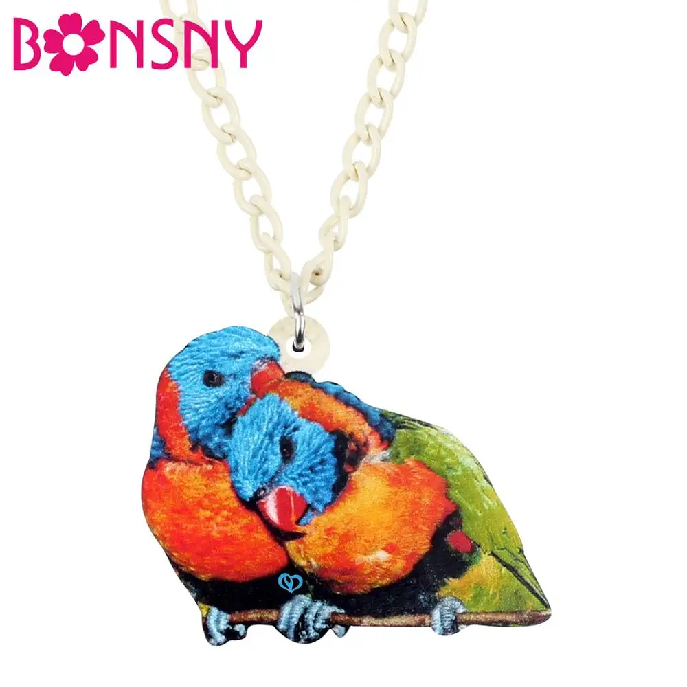 Bonsny Acrylic Australia Lorikeet Parrot Cockatoo Pendant Necklace Chain Choker Unique Bird Jewelry For Women Girls Charm Gift