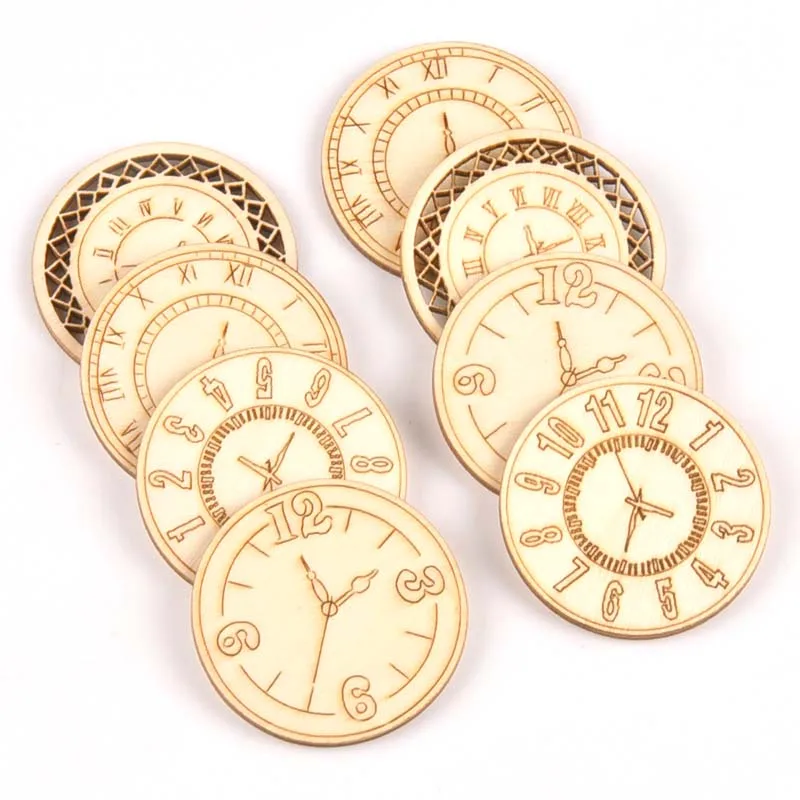 8pcs Mixed roundness clock Pattern Wooden Scrapbooking wood decoration for Handmade Accessory Sewing Home Decoration m2144