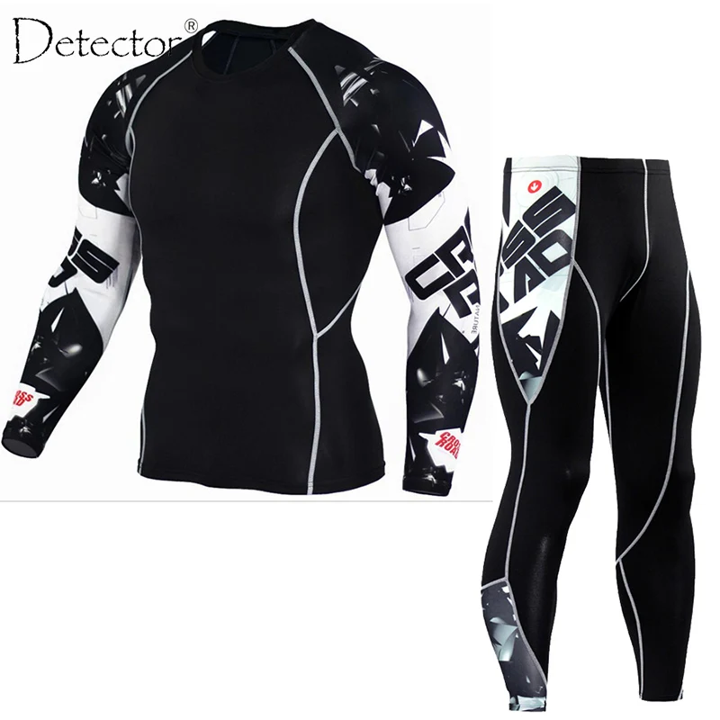 

Detector Mens Compression Shirt Pants Set Running Tights Workout Fitness Training Tracksuit Long Sleeves Shirts Sport Suit