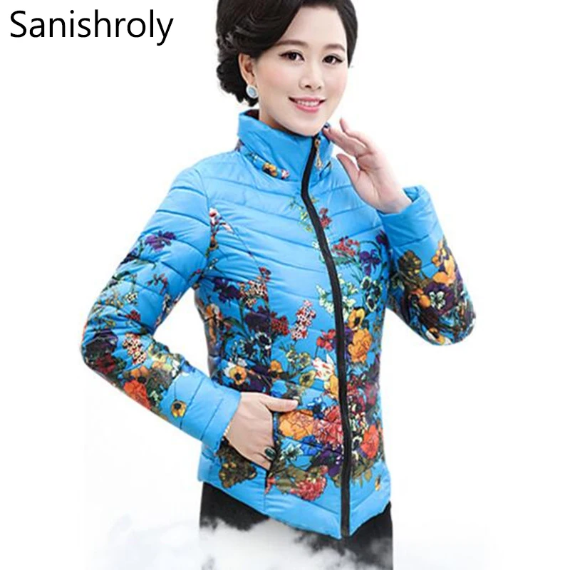 

Sanishroly XL-5XL Autumn Winter Women Cotton Parka Warm Print Coat Female Long Sleeve Jacket Outwears Short Tops Plus Size SE249