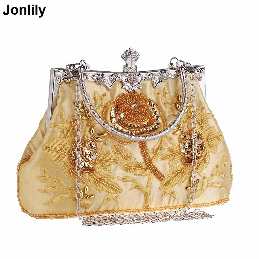 New Fashion Satin Crystal Clutch Evening Bags Women Charm Handbag Embroidery Party Dress Accessories Wedding Bag