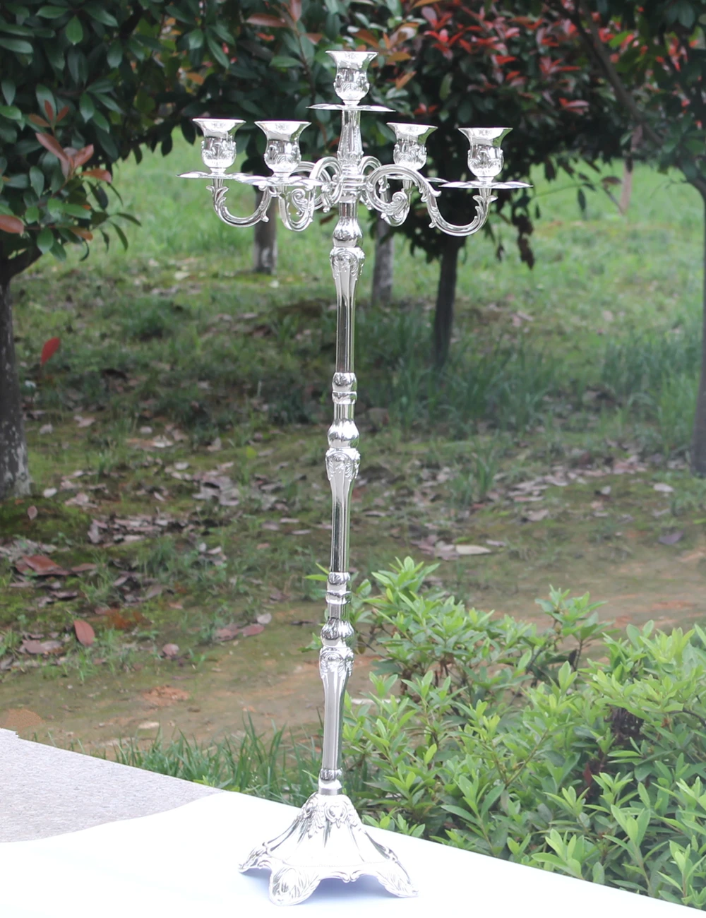 Wholesale- Silver centerpiece candelabra enviromental zinc alloy 83cm wedding 5-arms candle holder candle stick candelabrum