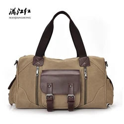 Vintage Canvas Shoulder Travel Bag Men Large Casual Men Travel Duffle Bag Leisure Patchwork Leather Tote Travel Bag Luggage 1375