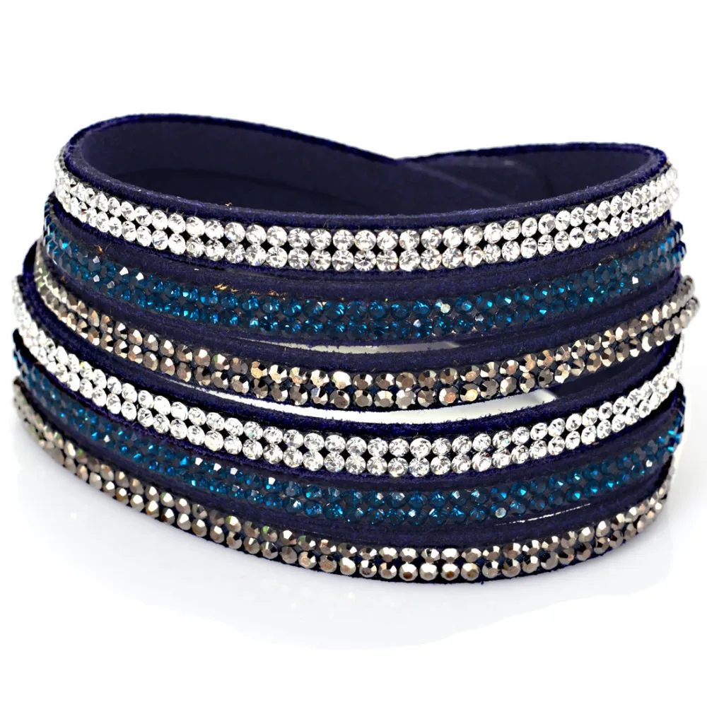 Miasol Double Wrap Velvet Leather 3 Rows Straps Full Pave Crystal Bilingbling Women Girls Bracelets Party Jewelry Gifts