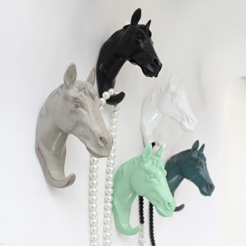 resin animal Horse head crafts robe hooks wall decoration Wall Coat/Hat/Bag Europe Style Hanger Decor Wall